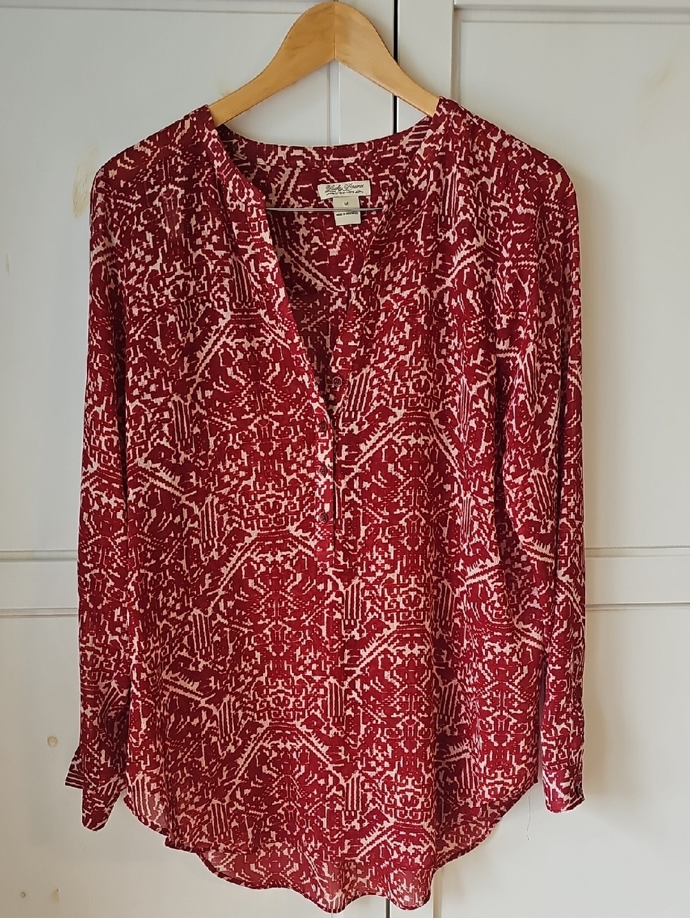 Lucky Brand Red Patterned V-Neck Long-Sleeve Tunic